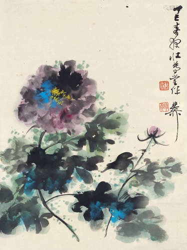 谢稚柳（1910～1997） 花卉 镜芯 设色纸本