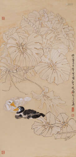 郑乃珖（1911～2005） 荷花鸳鸯 立轴 设色纸本