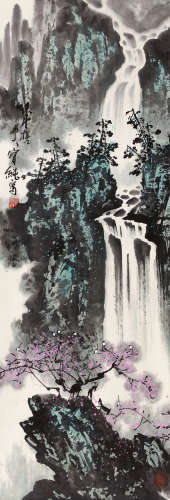 刘宝纯（b.1932） 飞瀑图 立轴 设色纸本