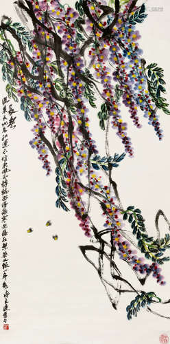 齐良迟（1921～2003） 长春 立轴 设色纸本