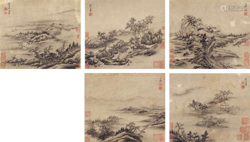 王翬（1632～1717） 山水 镜芯 （五开） 水墨纸本