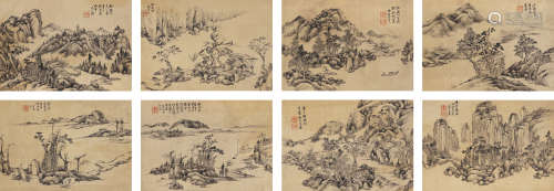 王宸（1720～1797） 山水 册页 （八开） 水墨绢本