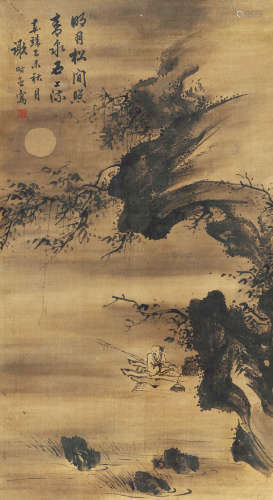 谢时臣（1487～1567） 月下独钓图 立轴 水墨绢本