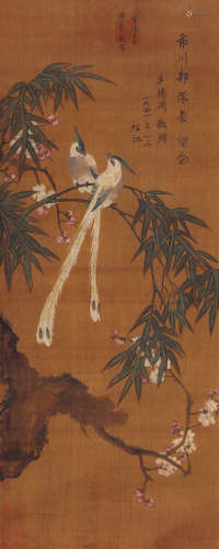 宣德（1398～1435） 梅竹双寿图 镜芯 设色绢本