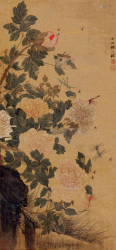 邹一桂（1686～1772） 牡丹草虫 立轴 设色绢本