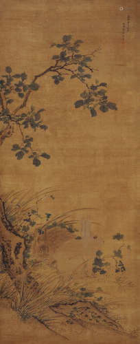 陆师道（1511～1574） 花卉双禽图 立轴 设色绢本