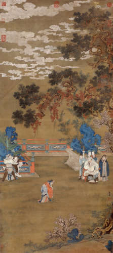 赵孟頫（1254～1322） 朝奏图 立轴 设色绢本