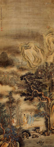 禹之鼎（1647～1716） 策杖行旅图 立轴 设色绢本