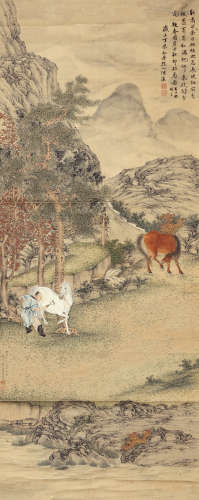 载瀛（1875～1930） 秋郊牧马图 立轴 设色纸本