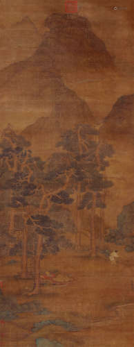 马琬（?～1378） 松山纳凉图 立轴 设色绢本