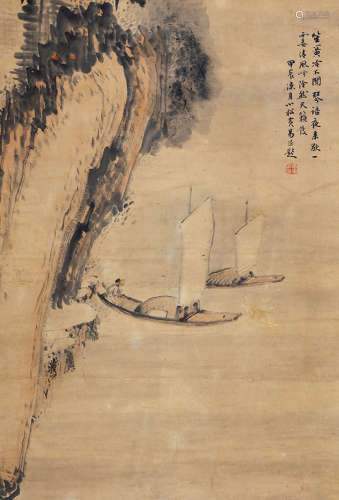 黄易（1744～1802） 泛舟图 立轴 设色纸本