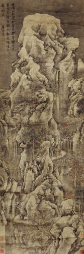 唐寅（1470～1524） 雪山行旅图 立轴 设色纸本