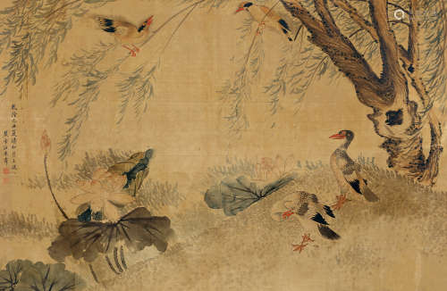 汪承霈（?～1805） 花鸟 横披 设色绢本