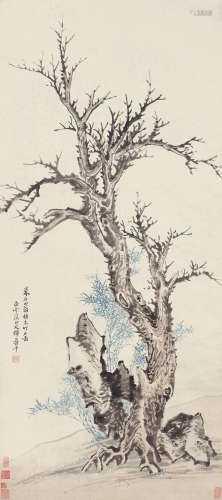 恽寿平（1633～1690） 枯木竹石图 立轴 设色纸本