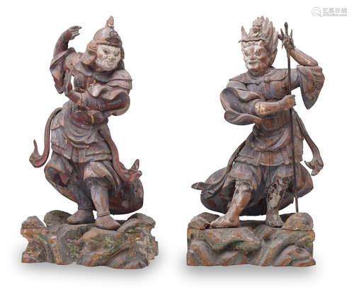 Kamakura period (1185-1333), 13th/14th century A pair of guardian sculptures