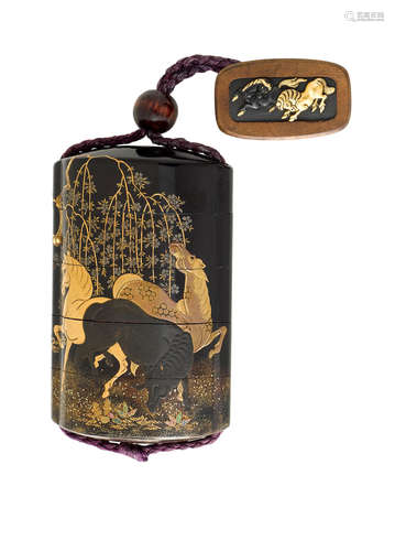 A fine four-case lacquer inroEdo period (1615-1868), late 18th century Kanshosai (active late 18th century)