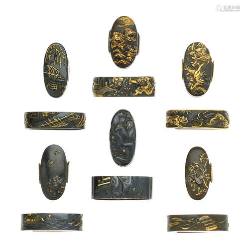 Edo period (1615-1868), 18th/19th century Six pairs of fuchi-gashira