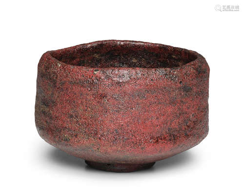 A red Raku tea bowlShowa (1926-1989) or Heisei (1989-) era, late 20th century Konishi Heinai II (Born 1928)