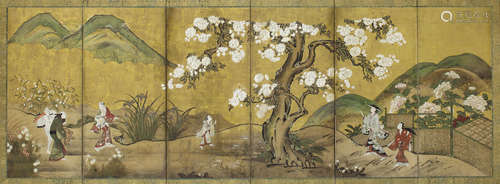 Figures in a Spring LandscapeEdo period (1615-1868), 19th century Anonymous machi-eshi