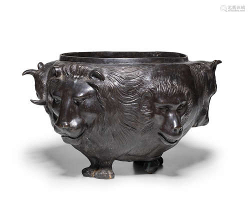 Meiji (1868-1912) or Taisho (1912-1926) era, early 20th century A large bronze basin with animal figures