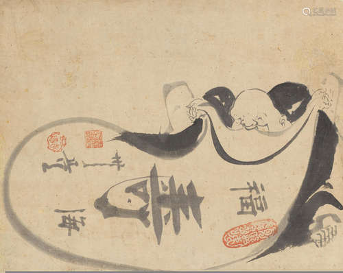 Hotei with a treasure sackEdo period (1615-1868), 18th century Hakuin Ekaku (1685-1786)