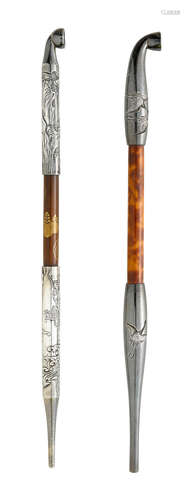 The first by Masayuki, Meiji era (1868-1912), late 19th century Two silver and bamboo Kiseru (pipes)