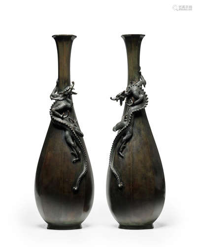 A pair of bronze vasesMeiji era (1868-1912), late 19th century Mitsuaki (active late 19th century)