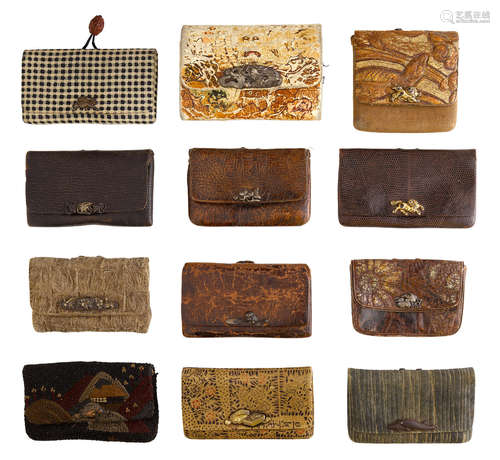 Edo period (1615-1868) or Meiji era (1868-1912), 19th/20th century 12 assorted tabako-ire (tobacco pouches)