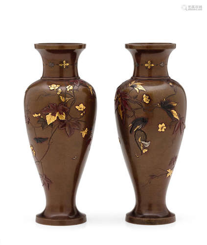 A pair of inlaid bronze vasesMeiji era (1868-1912), late 19th century Inoue of Kyoto (circa 1880)