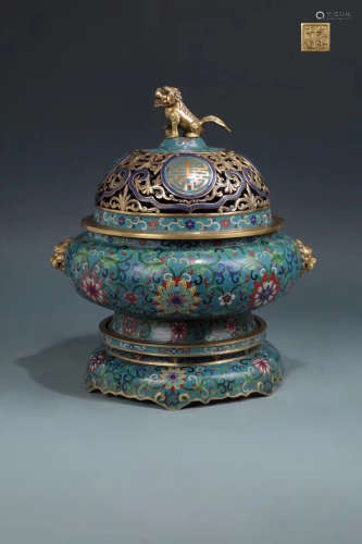17-19TH CENTURY, A BEAST DESIGN CLOISONNE CENSER WITH BASE, QING DYNASTY