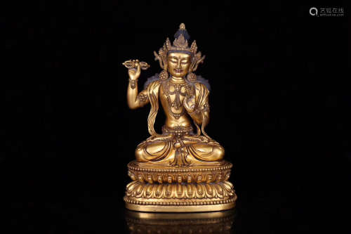A BUDDHA'S HAND DESIGN GILT BRONZE FIGURE