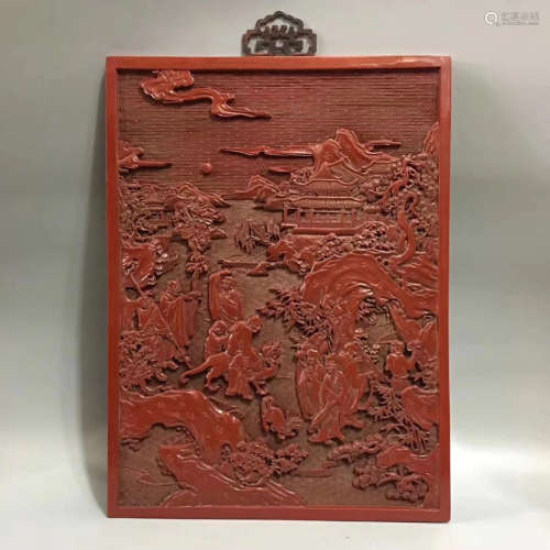 17-19TH CENTURY, AN ARHAT DESIGN HANGING PANEL LACQUERWARE, QING DYNASTY