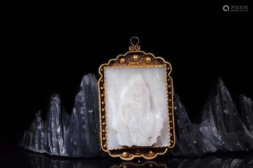 10-12TH CENTURY, AN ARHAT PATTERN HETIAN JADE PENDANT,LIAO AND JIN DYNASTY