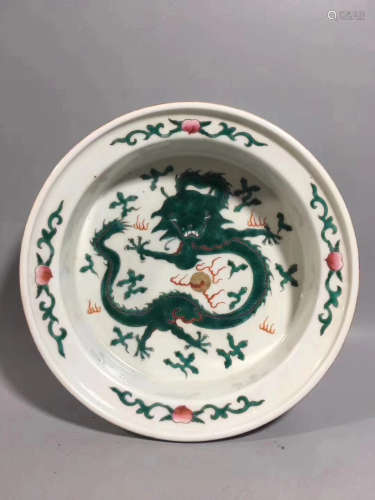 A DRAGON PATTERN ENAMEL PLATE