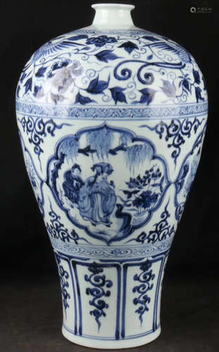 A BLUE&WHITE STORY DESIGN PLUM VASE