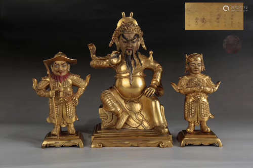 18TH CENTURY, THREE GILT BRONZE STATUES, MIDDLE QING DYNASTY