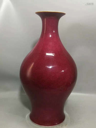 17-19TH CENTURY, AN IMPERIAL FISH PATTERN RED GLAZED VASE, QING DYNASTY