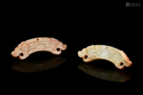 PAIR OF JADE CARVED ORNAMENTS, HUANG