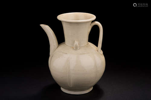 WHITE GLAZED LOBATED EWER