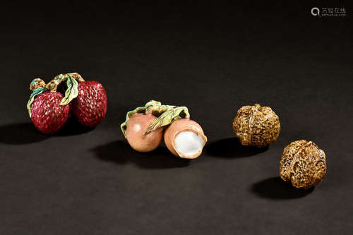 GLAZED PORCELAIN 'FRUITS' ORNAMENTS