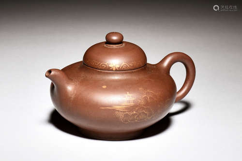 SHAO SHAN: YIXING ZISHA GILT PAINTED TEAPOT