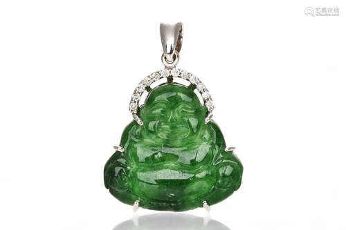 18K WG JADEITE 'FU' PENDANT