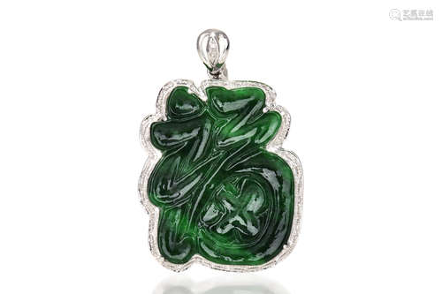 18K WG JADEITE MAITREYA BUDDHA PENDANT WITH DIAMONDS