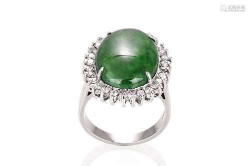 18K WG JADEITE RING WITH DIAMONDS