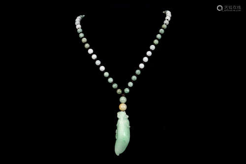 JADE CARVED PENDANT WITH JADE BEAD NECKLACE