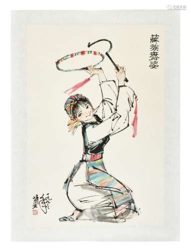 LIN YONG: INK AND COLOR ON PAPER PAINTING 'DANCER'