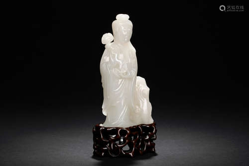 WHITE JADE CARVED GUANYIN FIGURE