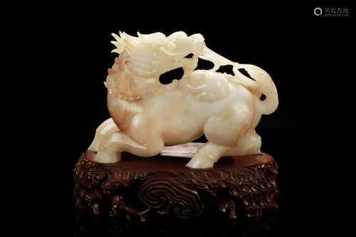 JADE CARVED QILIN MYTHICAL BEAST FIGURE