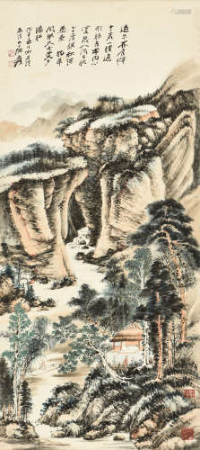 ZHANG DAQIAN: INK AND COLOR ON PAPER PAINTING 'MOUNTAIN SCENERY'