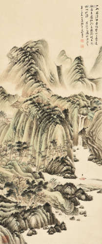 ZHANG DAQIAN: INK AND COLOR ON PAPER PAINTING 'MOUNTAIN SCENERY'